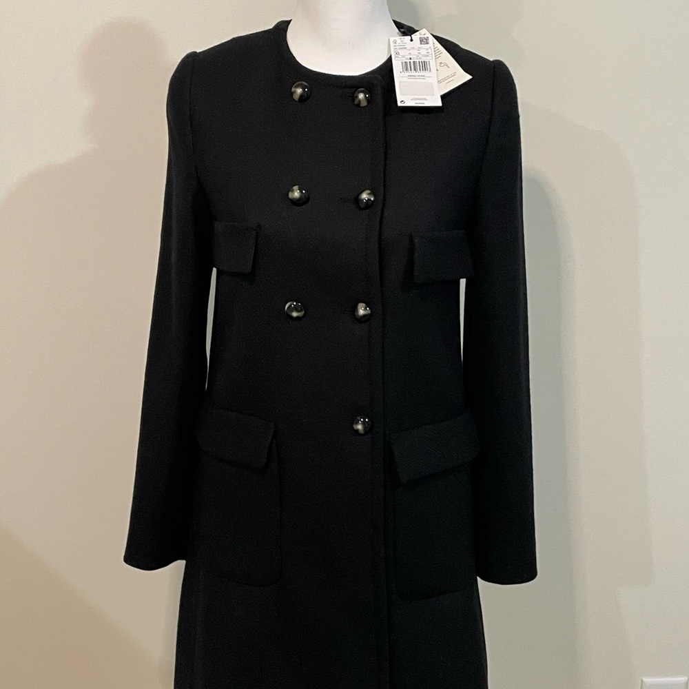 Mango Black Double Breasted Wool Coat